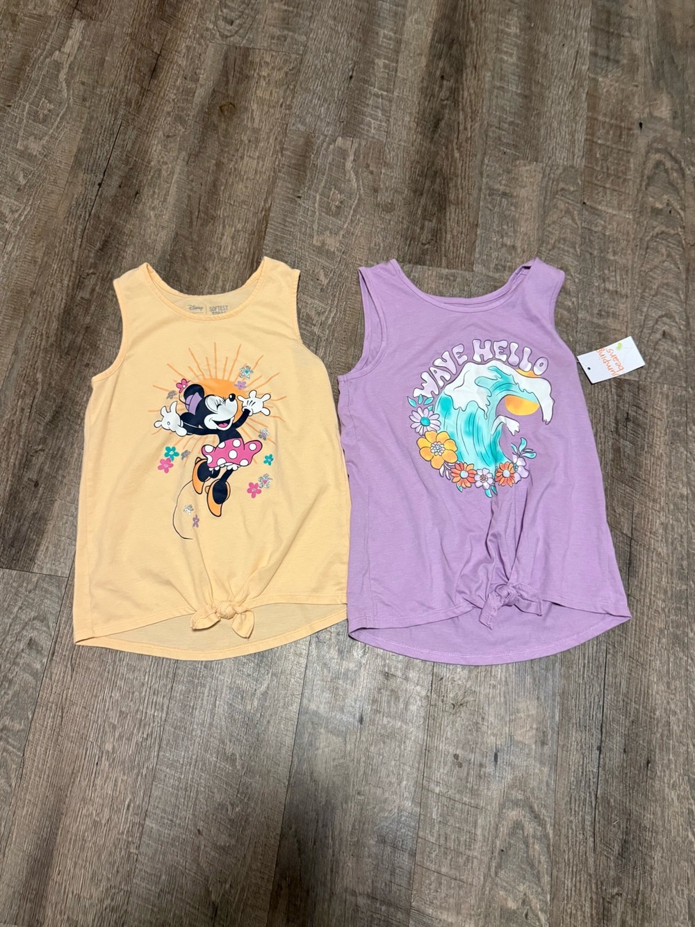 Jumping beans- Disney Yellow Minnie & Lavender Wave Hello Tie-Front Tank Tops